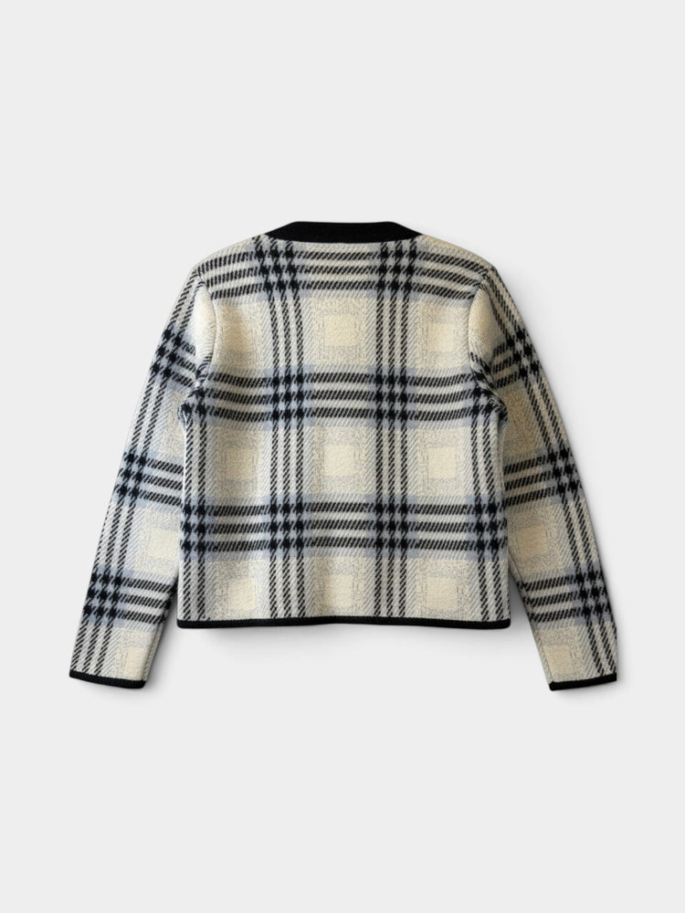 Plaid Cropped Wool Jacket with Gold Toggle Closures