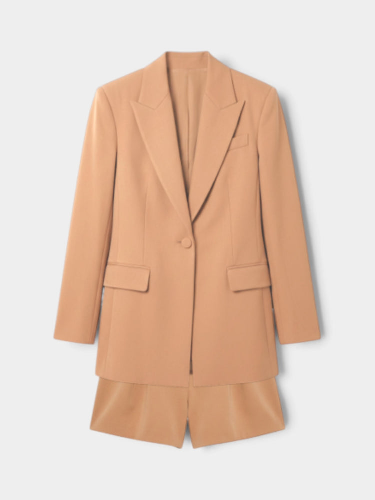 Camel Structured Blazer and Tailored Shorts Set