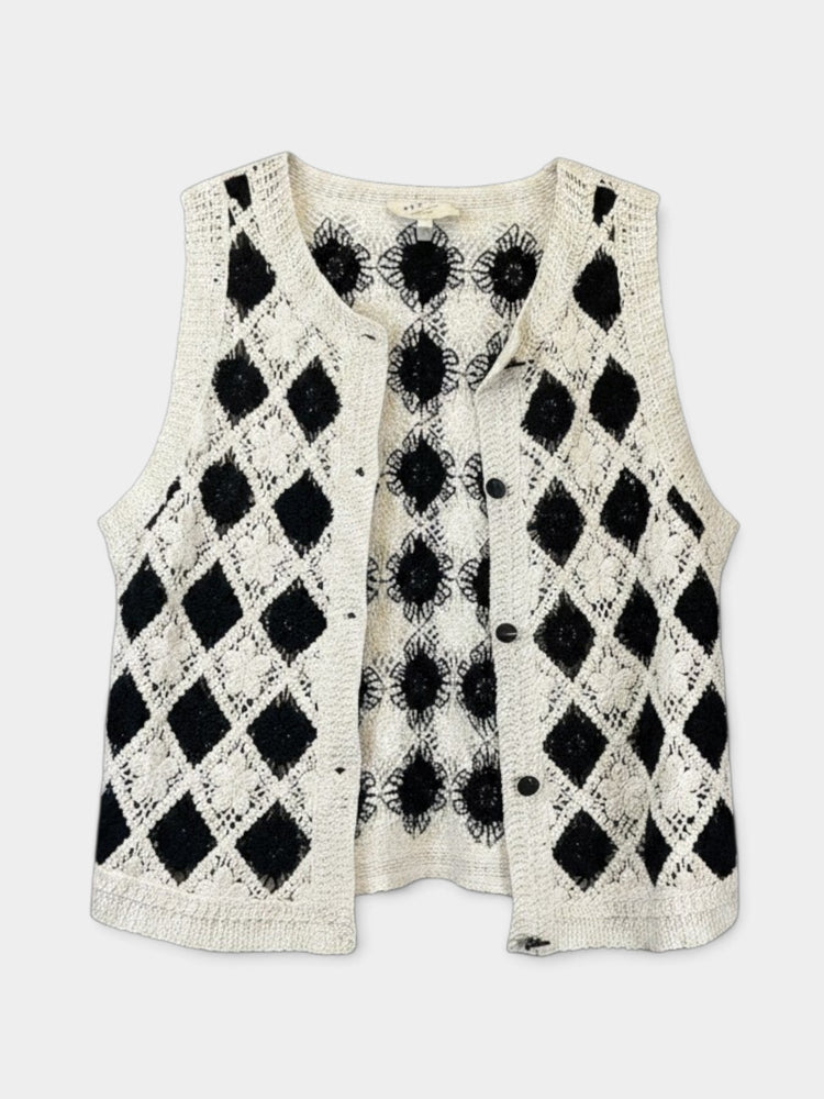 Ivory Knit Button-Front Sweater Vest