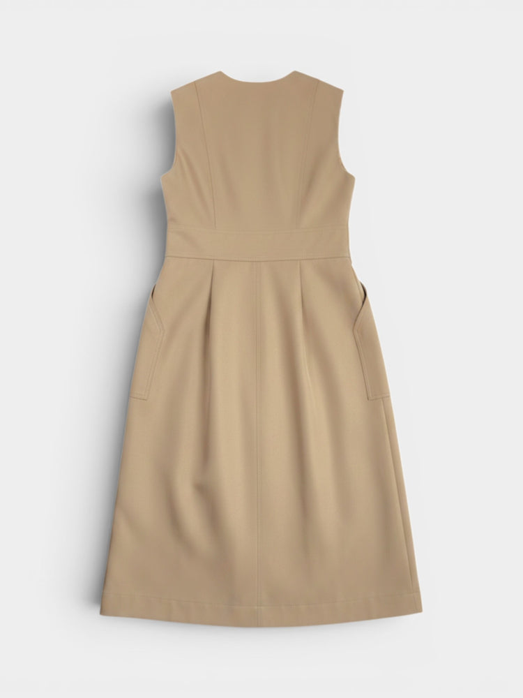 Beige Midi Dress with Orange Lining