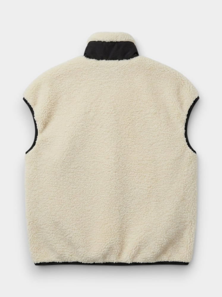 Ivory Faux Sherpa Zip Vest with Black Contrast Trim