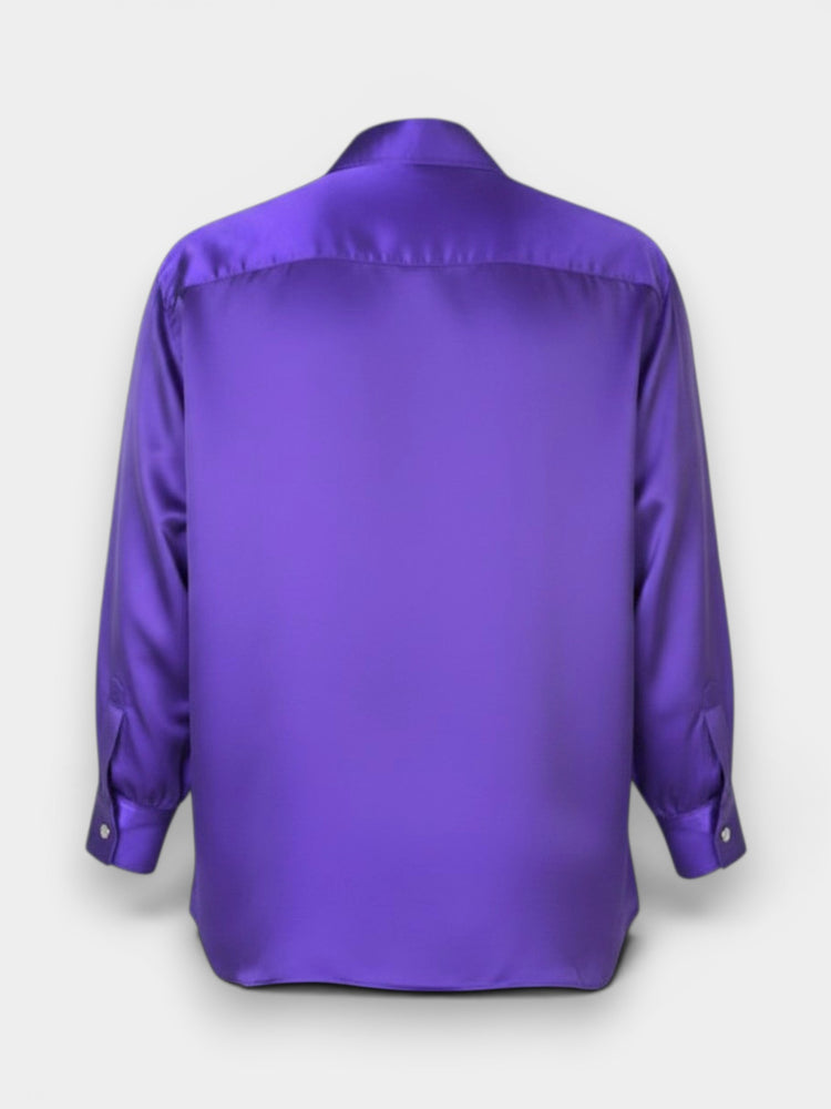 Purple Satin Oversized Button-Down Blouse Shirt