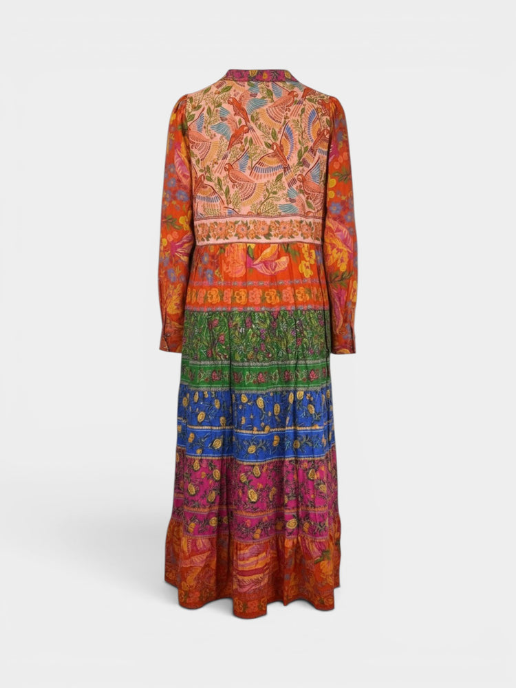 Multicolor Mixed Print Tiered Maxi Dress
