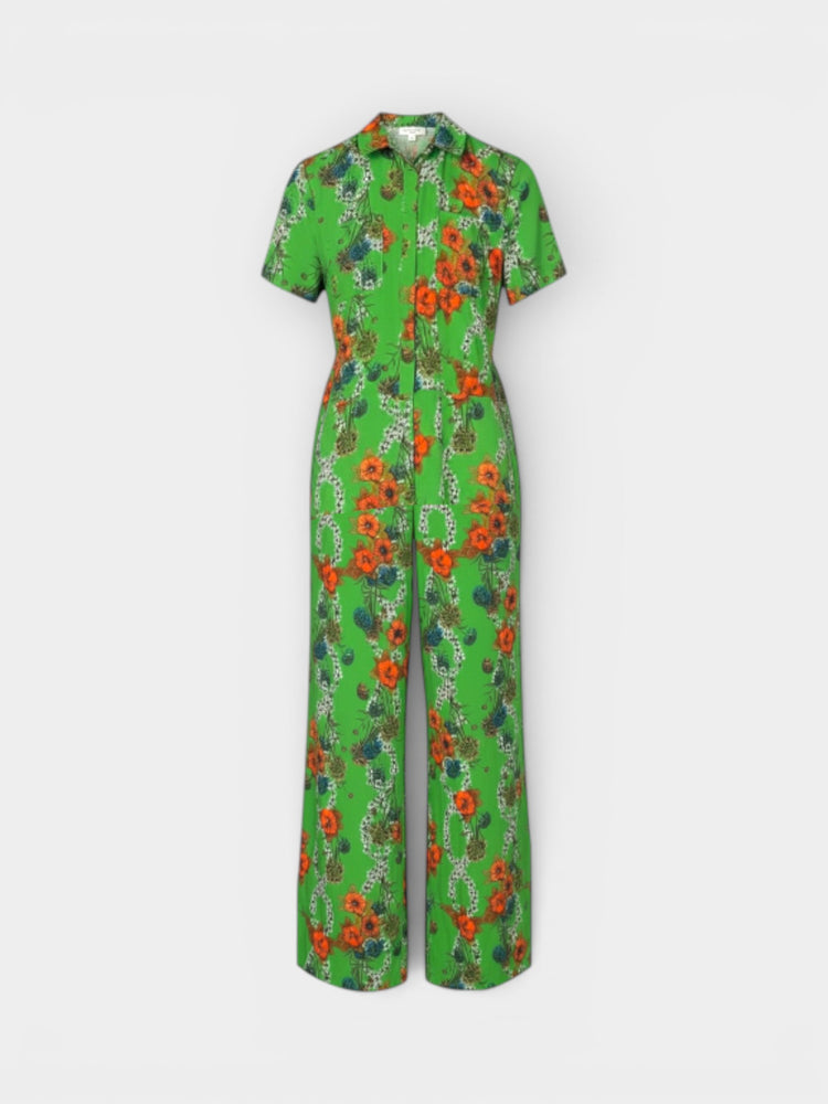 Sandro Paris Green Floral Wide-Leg Short Sleeve Jumpsuit