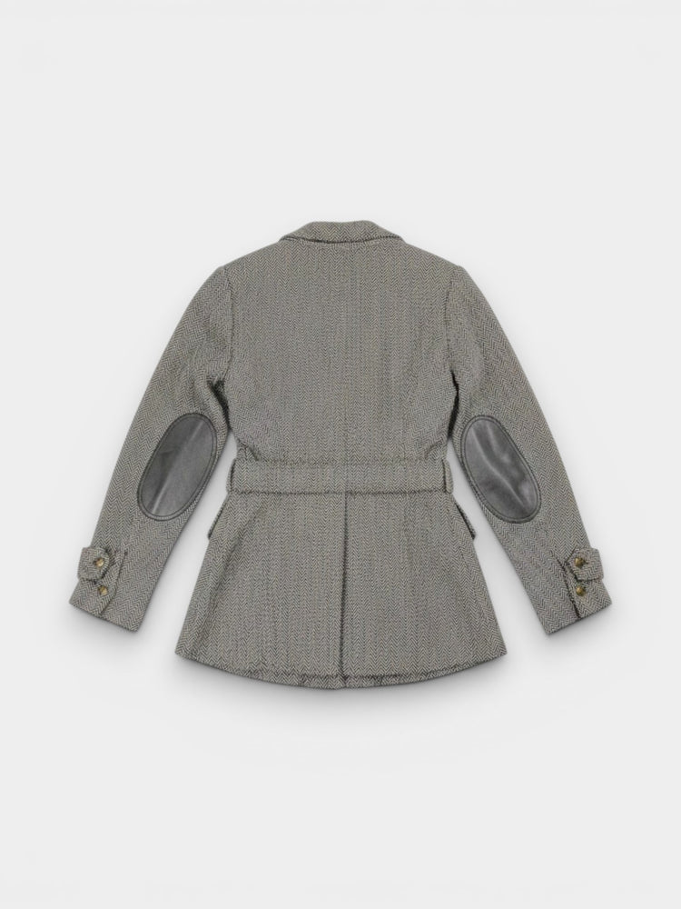Gray Herringbone Wool Equestrian Blazer