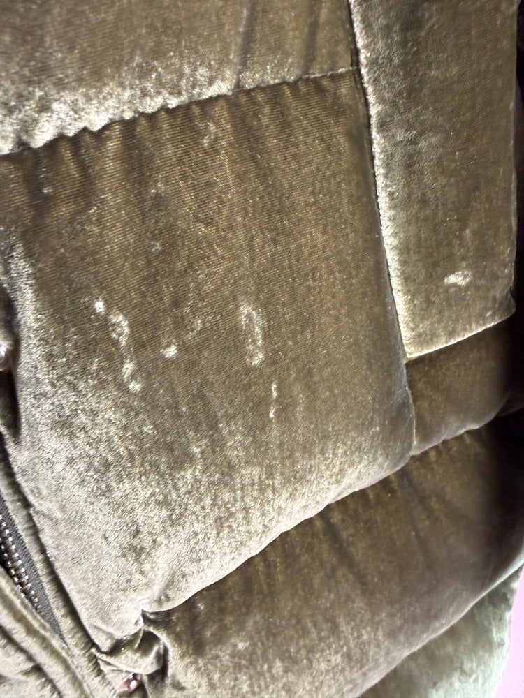 Olive Velvet Long Quilted Puffer Coat