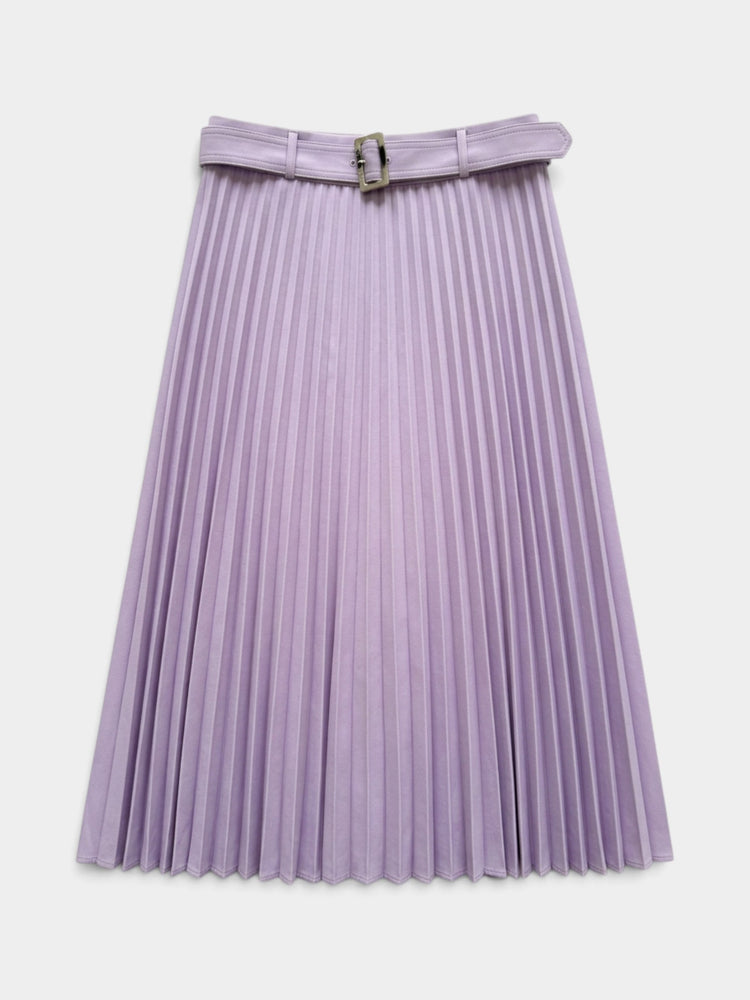 Lavender Pleated Maxi Skirt with Belt