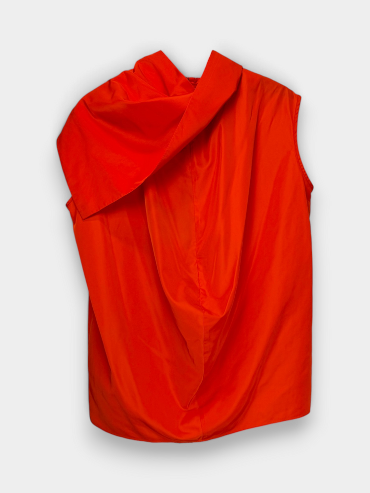 Red Sleeveless Blouse with matching Handkerchief Scarf