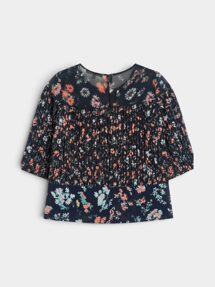Navy Abstract Floral Print Blouse