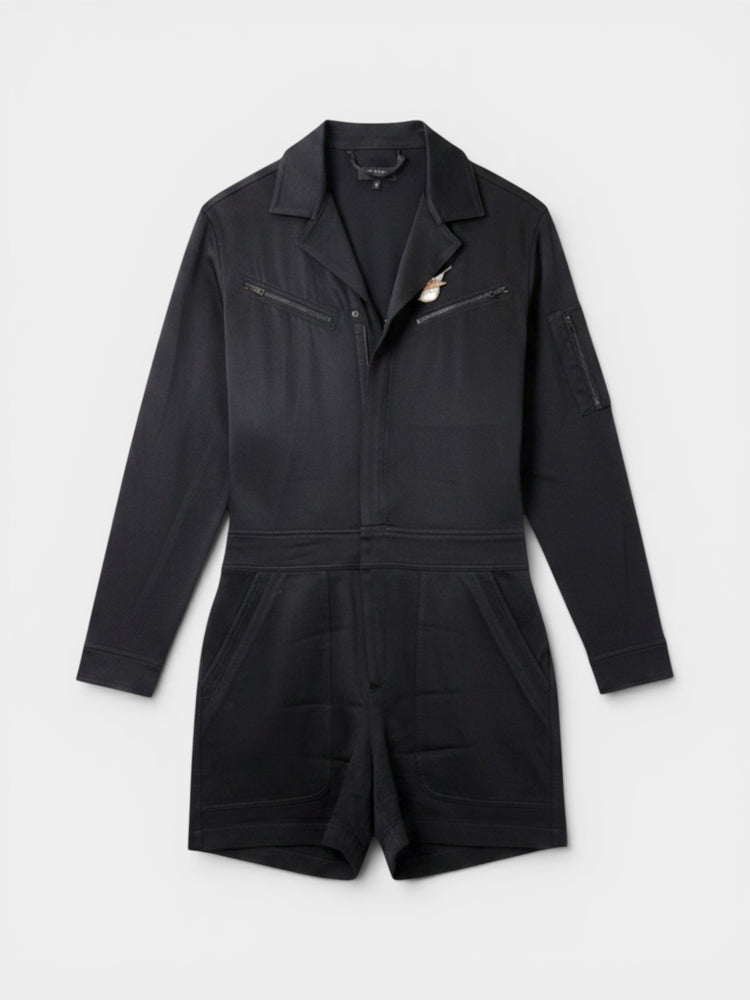 Black Long-Sleeve Short Romper