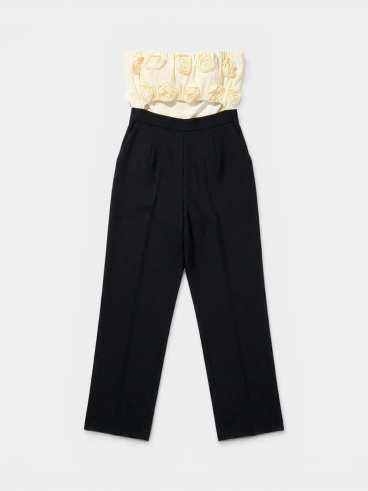 Black & Ivory Strapless Wide-Leg Jumpsuit