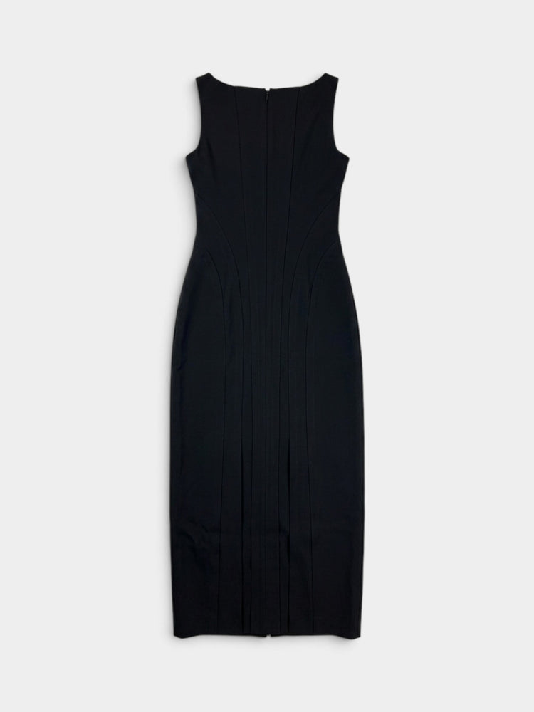 Another Tomorrow Black Satin Panel Corset Maxi Dress