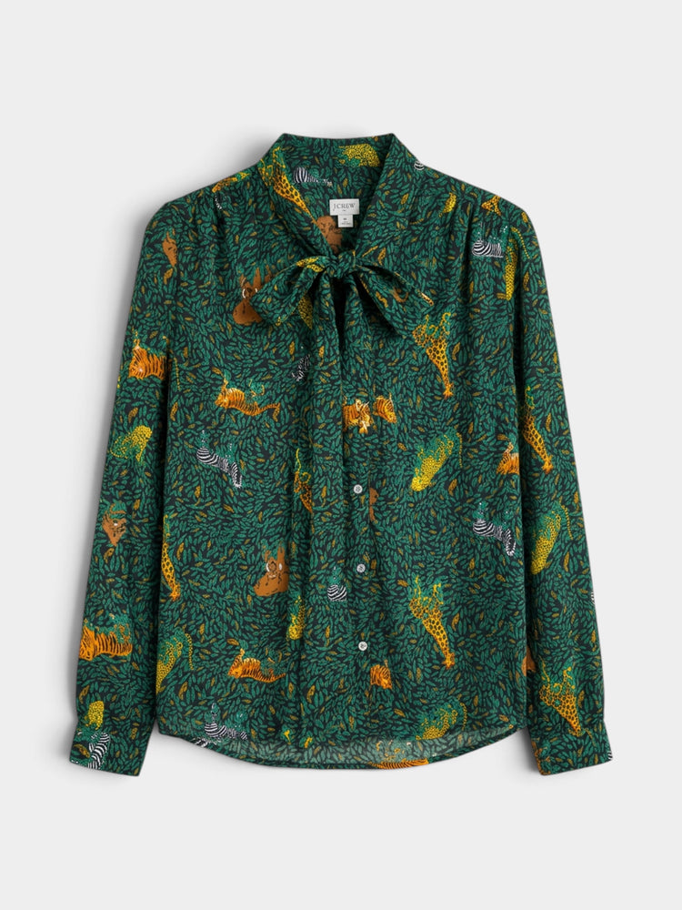 Green Multi Long-sleeve Bow Top