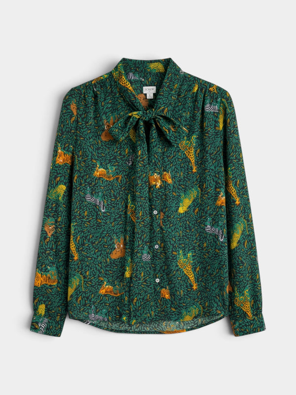 Green Multi Long-sleeve Bow Top