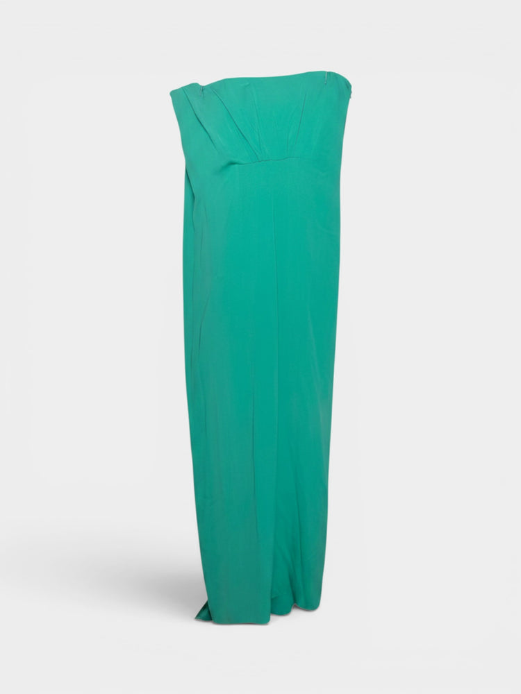 Teal Strapless Draped Maxi Dress