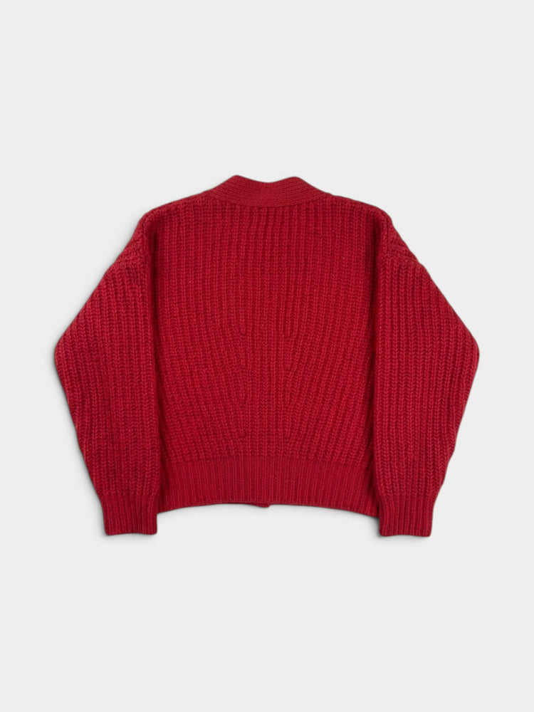 Red Eco Wool Chunky Knit V-Neck Cardigan