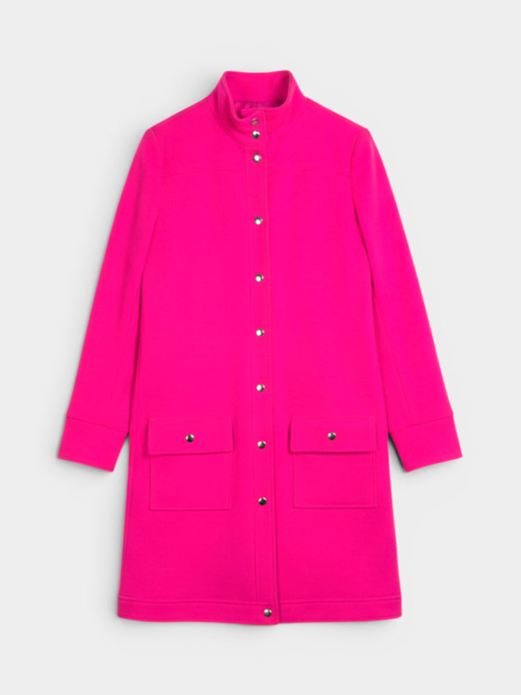 Hot Pink Wool Snap-Front A-Line Coat