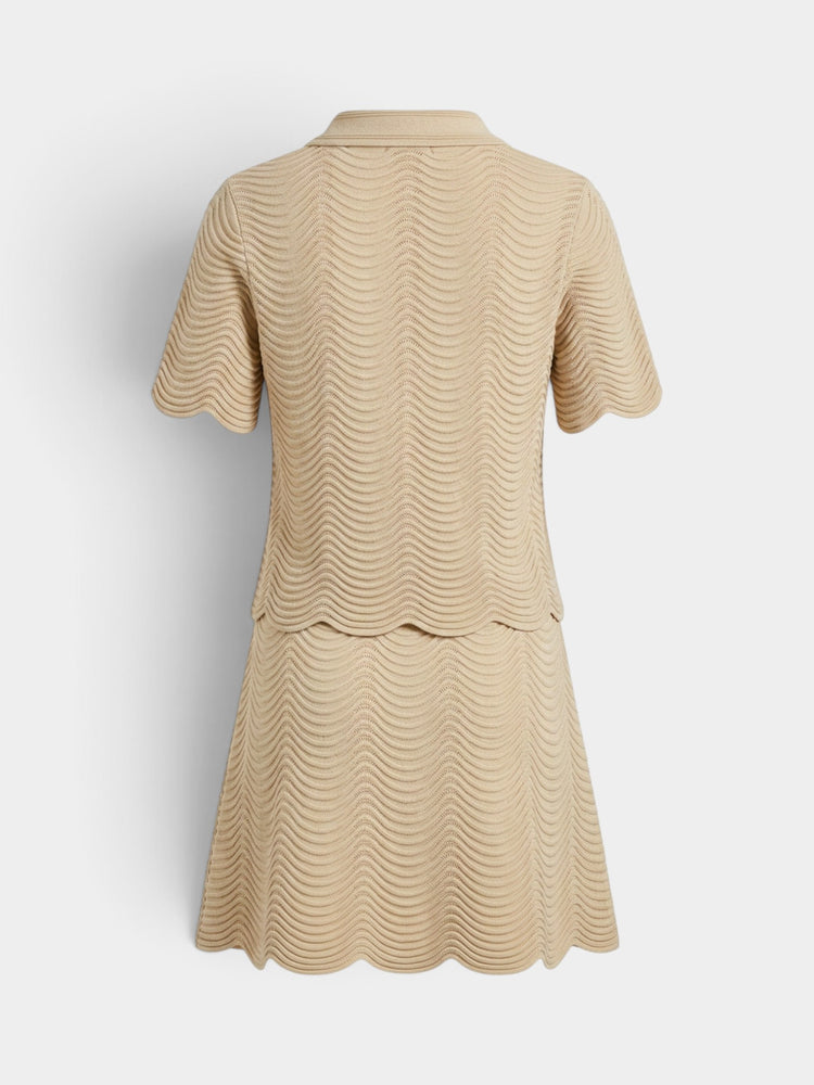 Ivory Wave Knit Polo Top and Mini Skirt Matching Set