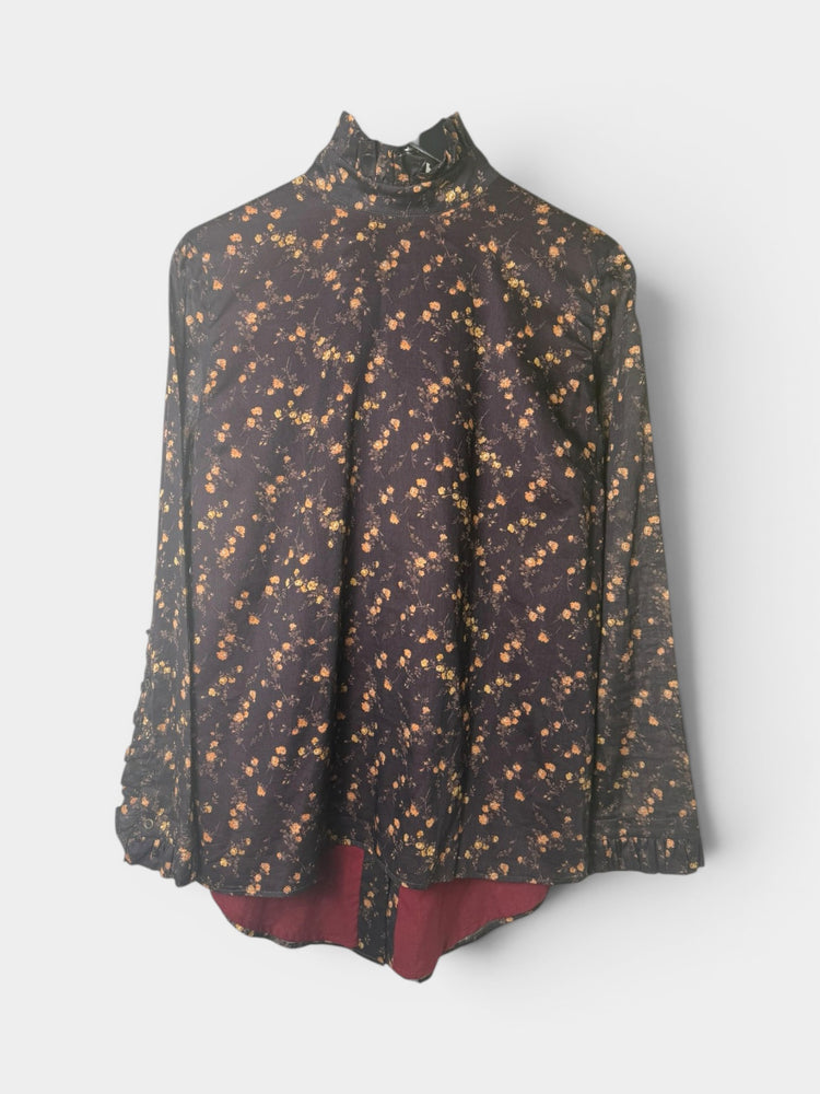 Floral High-Neck Ruffle Blouse