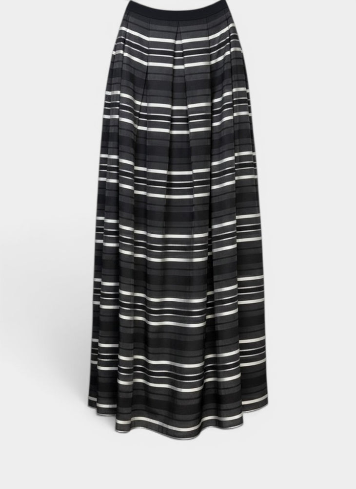 Black Striped Pleated Maxi Skirt