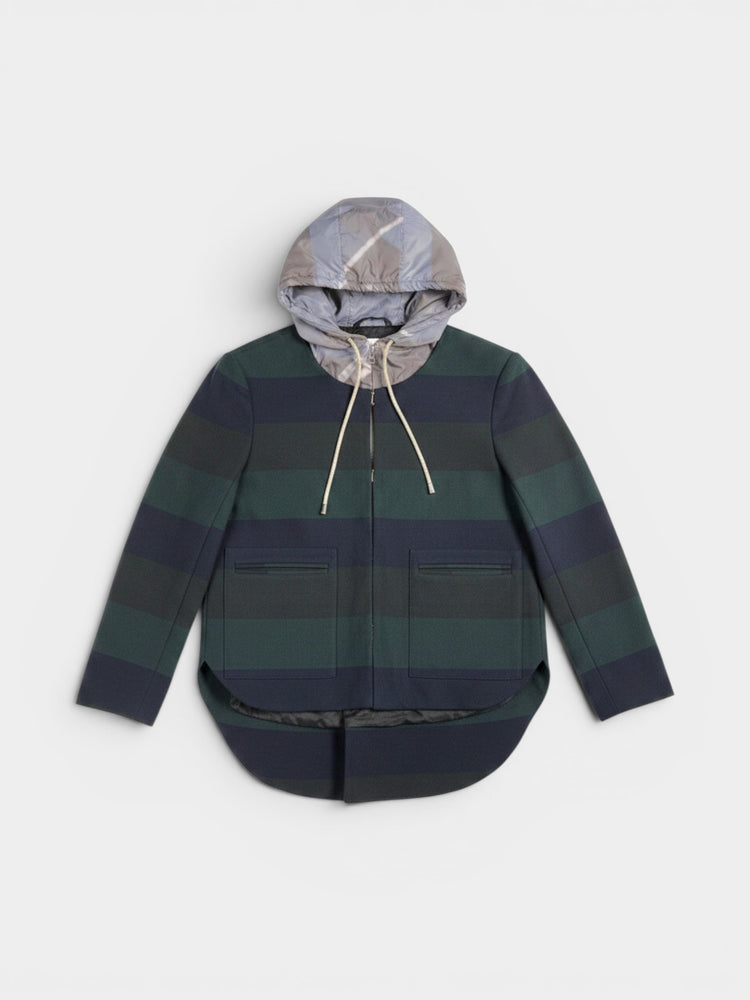 Navy Green Stripe Dickey Hoodie Jacket