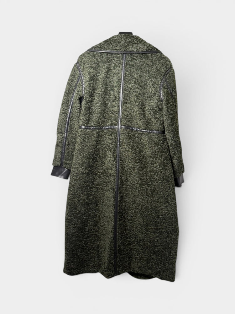 Olive Green Long Coat with Black Trim