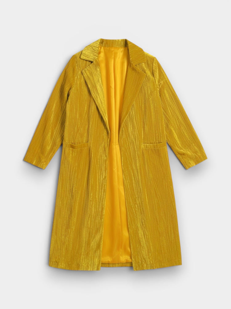 Yellow Crinkle Velvet Long Coat