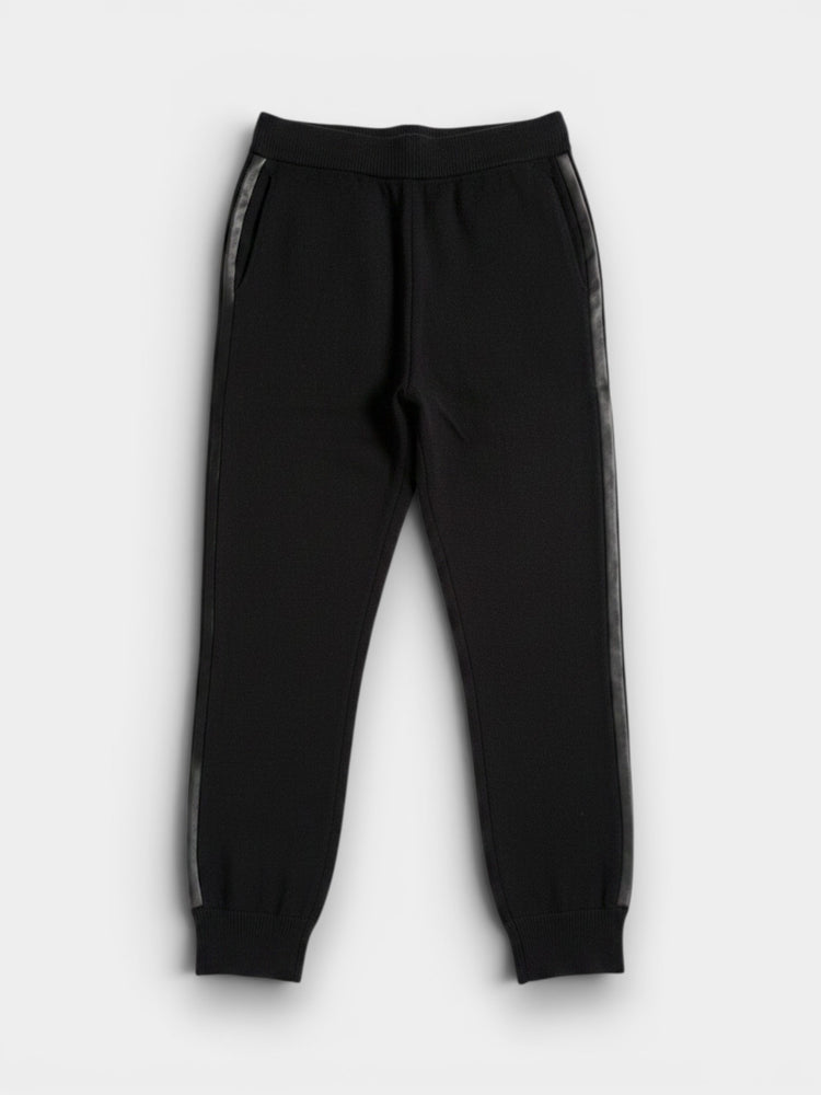 Black Knit and Faux Leather Joggers