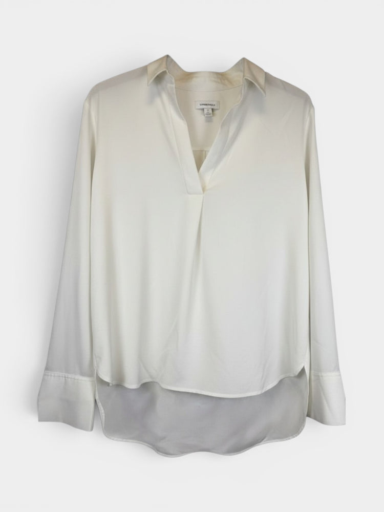Ivory Satin Oversized V-Neck Blouse
