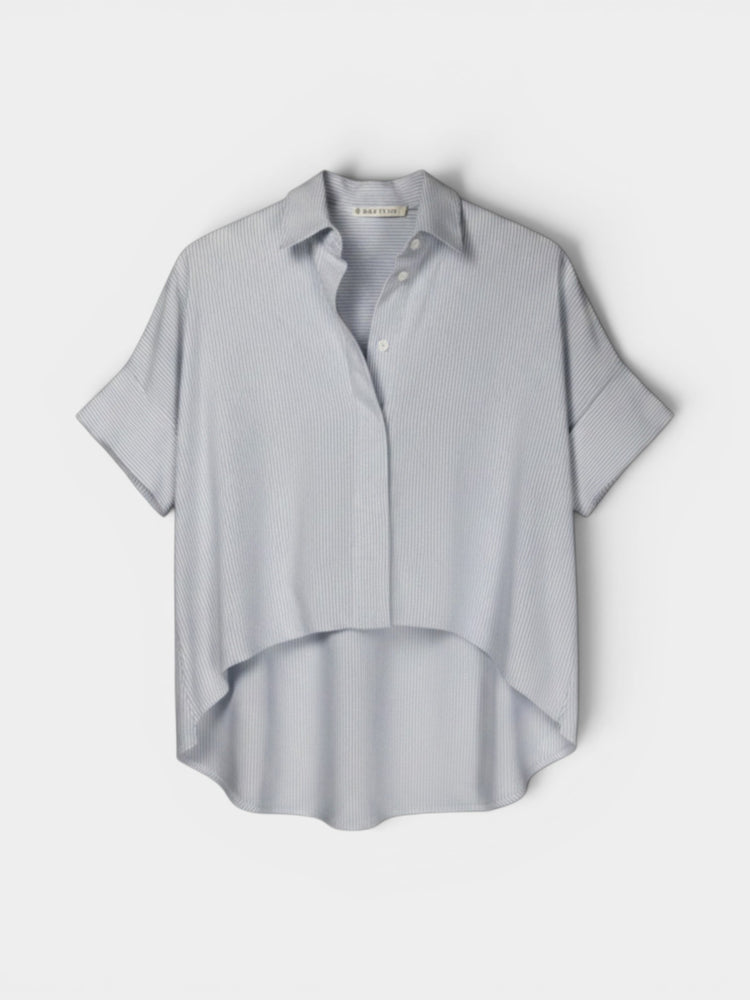 Light Blue Pinstripe Hi-Low Short Sleeve Button-Down Shirt