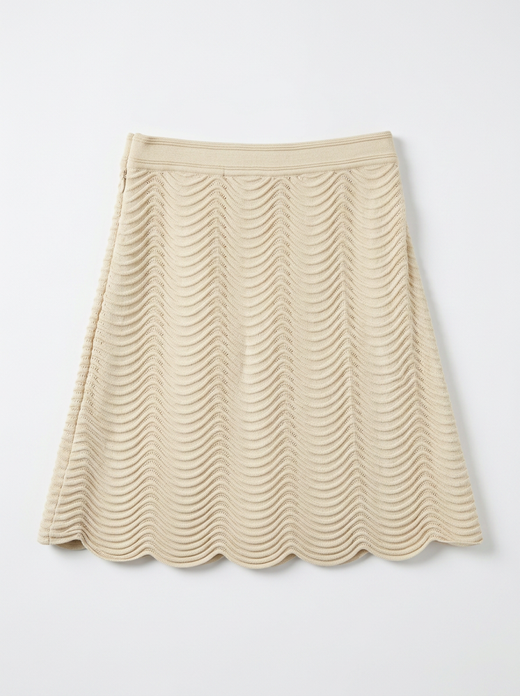 Ivory Wave Knit Polo Top and Mini Skirt Matching Set