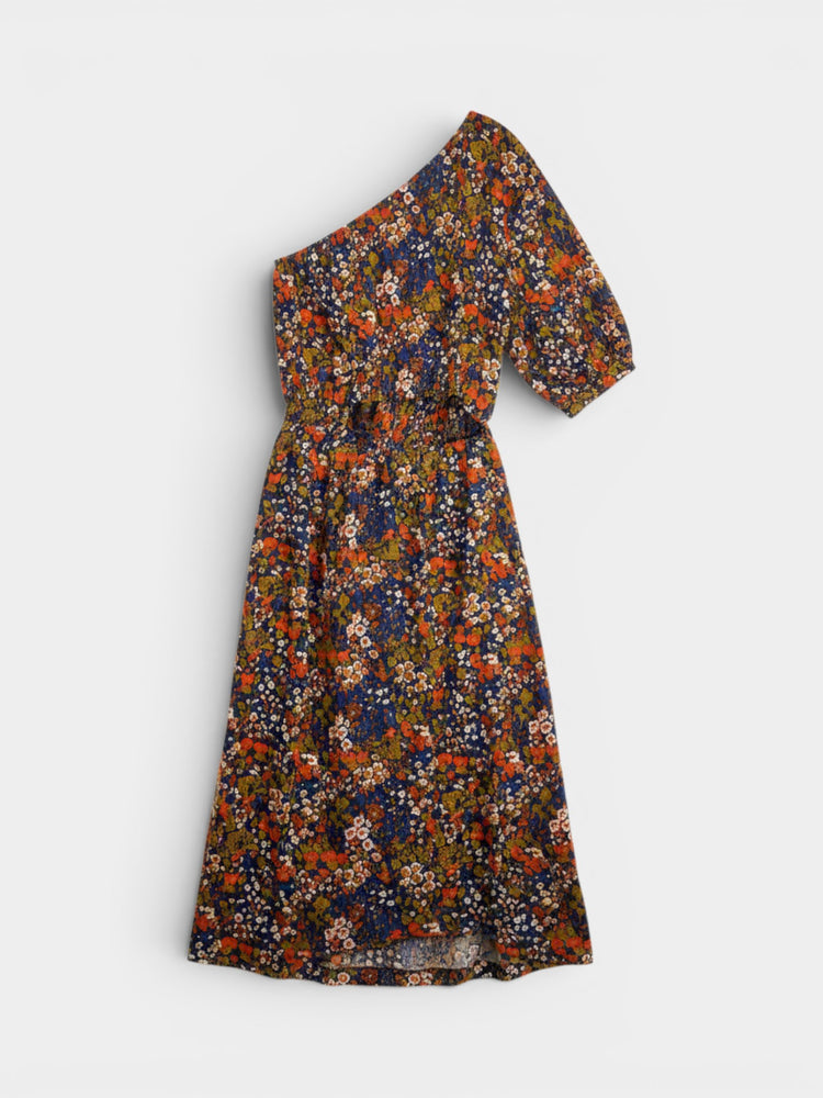 Floral One-Shoulder Midi Dress