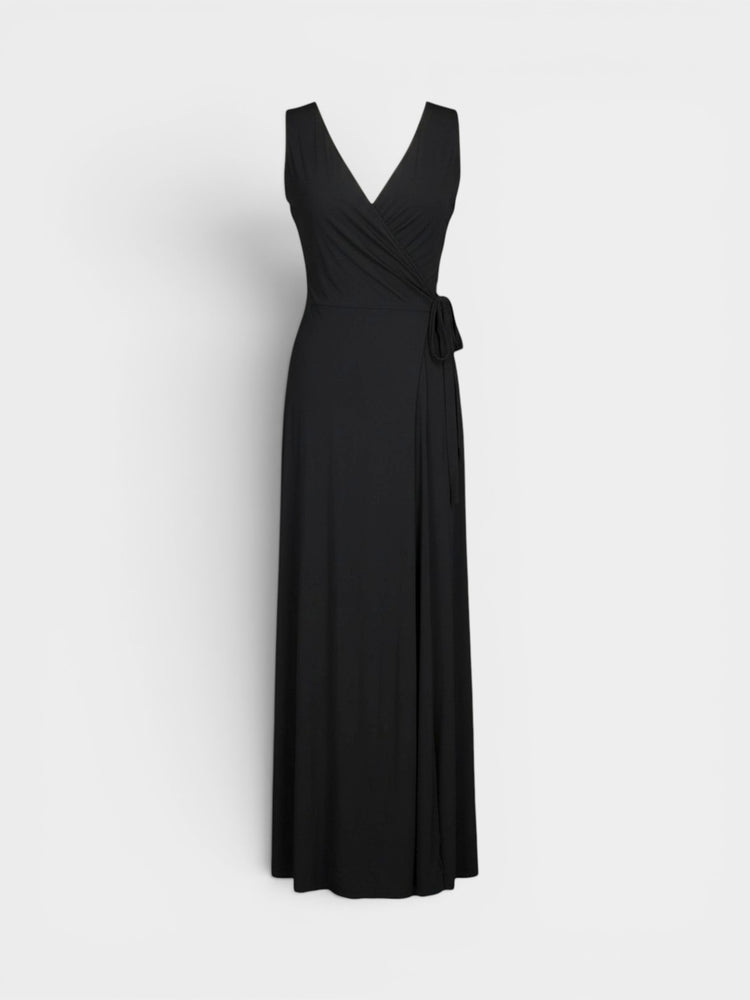 Black Wrap Maxi Dress V-Neck Side Tie