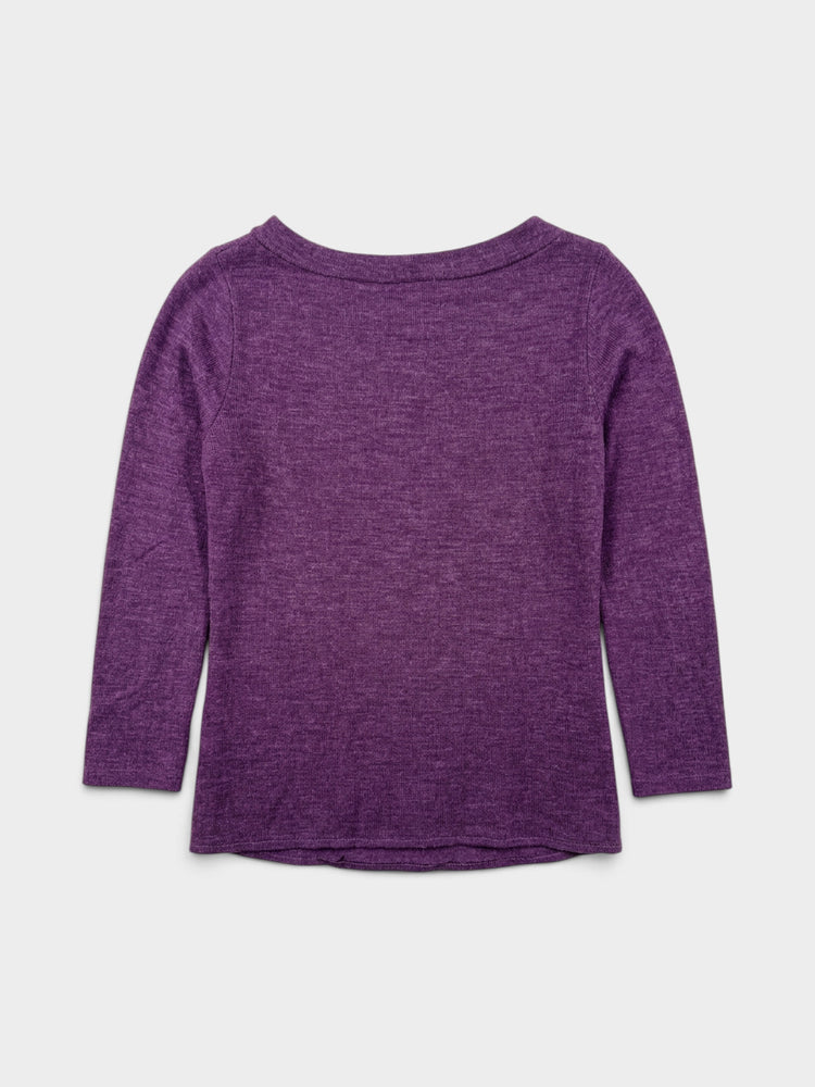 Purple Heathered Graphic Boat Neck Sweater