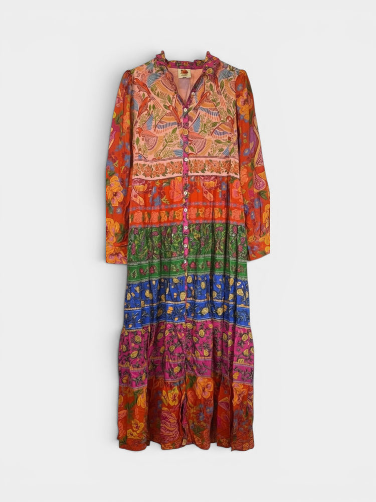 Multicolor Mixed Print Tiered Maxi Dress