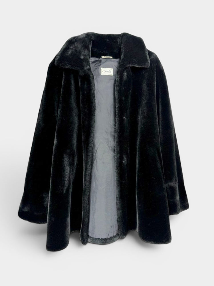 Black Faux Fur A-Line Coat