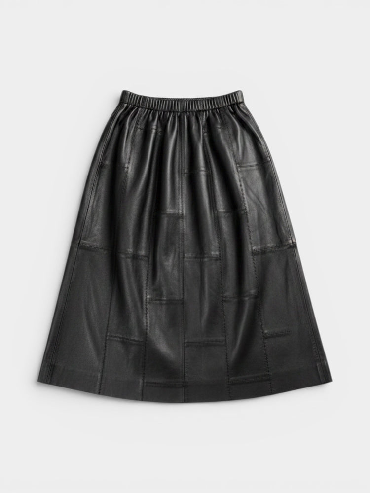 Leather Patchwork Midi Skirt