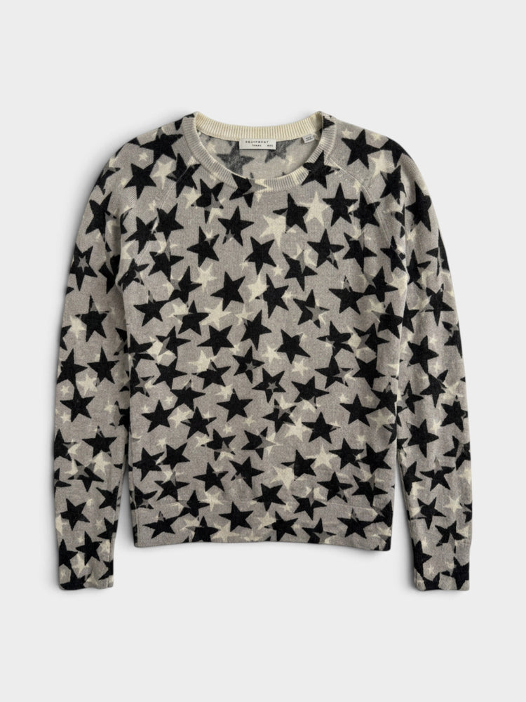 Gray Cashmere Star Print Crewneck Sweater
