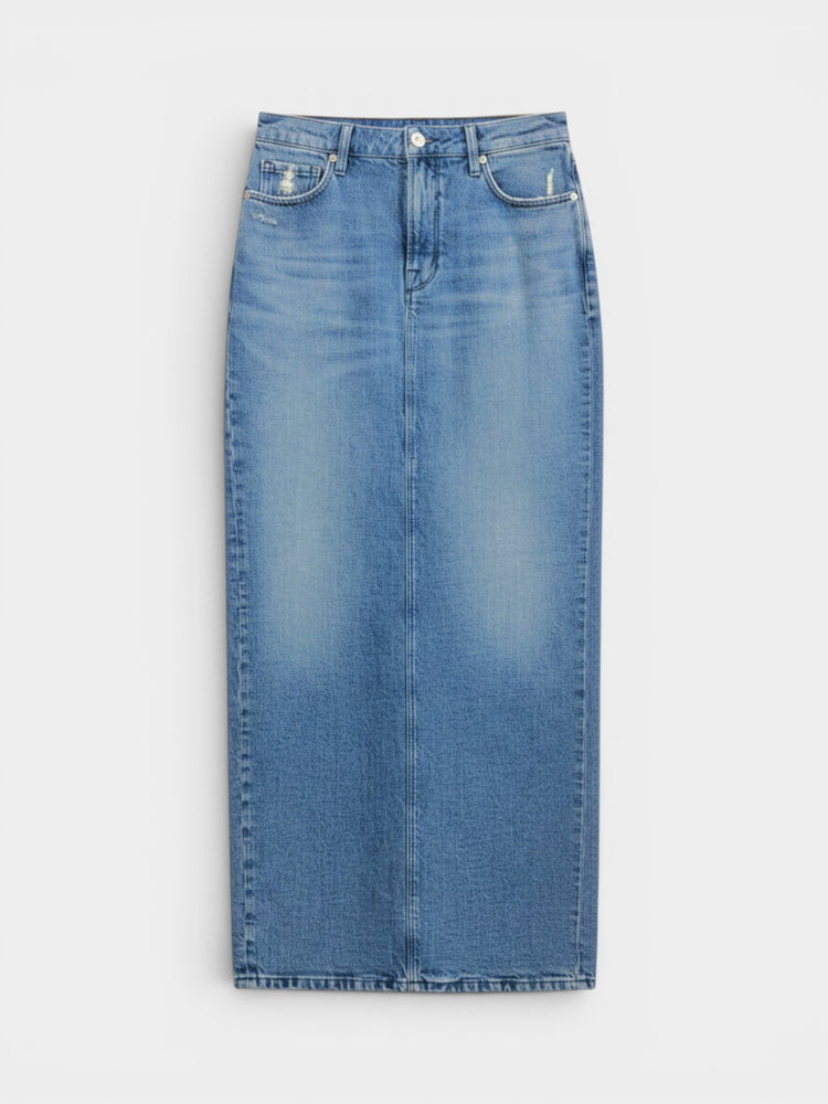 Medium Wash Denim Maxi Pencil Skirt