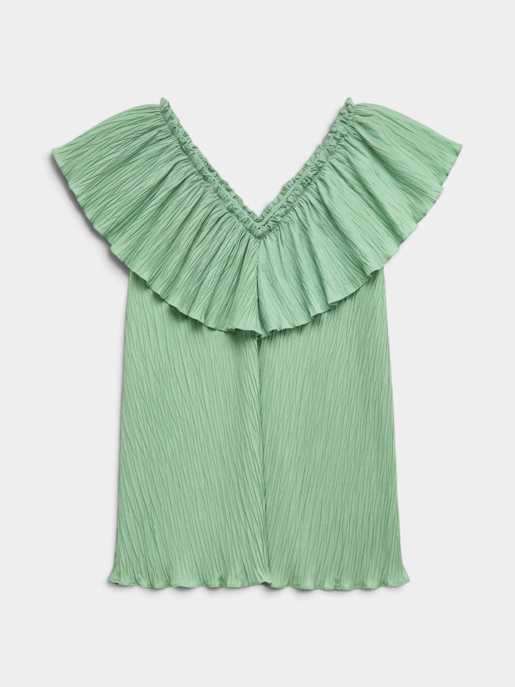 Green Voluminous Pleated Mini Dress