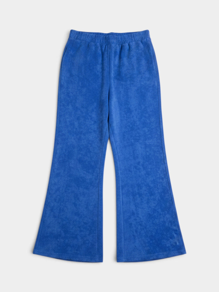Blue Terry Cloth Cropped Top and Flare Pants Matching Set