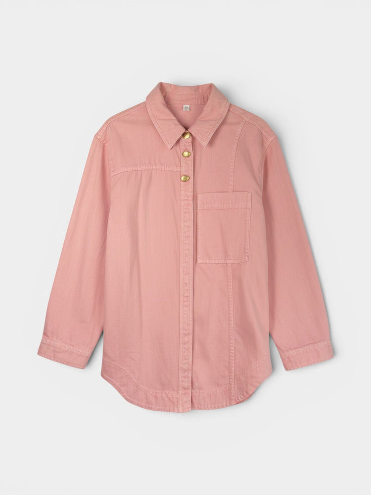 Pink Cotton Oversized Snap-Button Overshirt Jacket