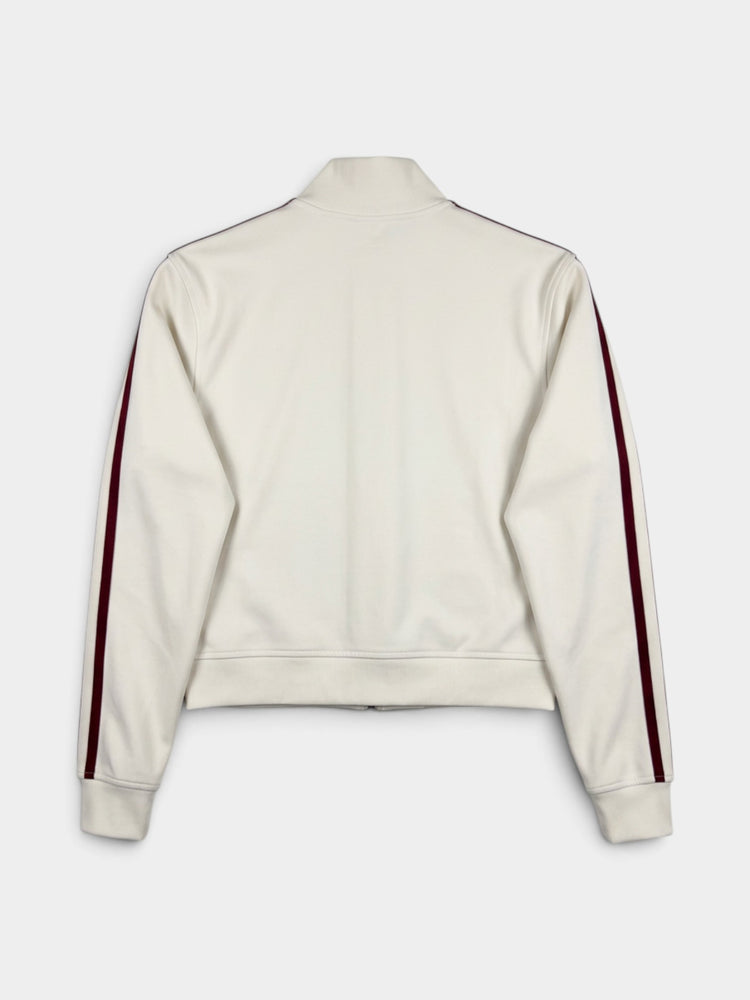 Ivory Track Jacket with Burgundy Side Stripes