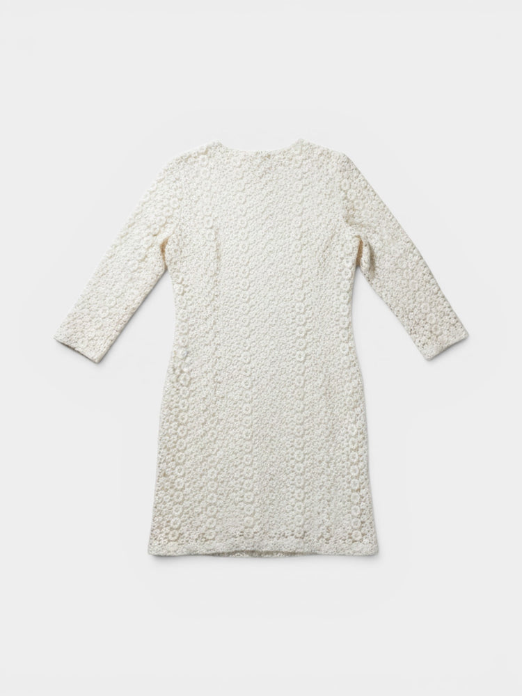 Ivory Floral Lace Long-Sleeve Mini Shift Dress