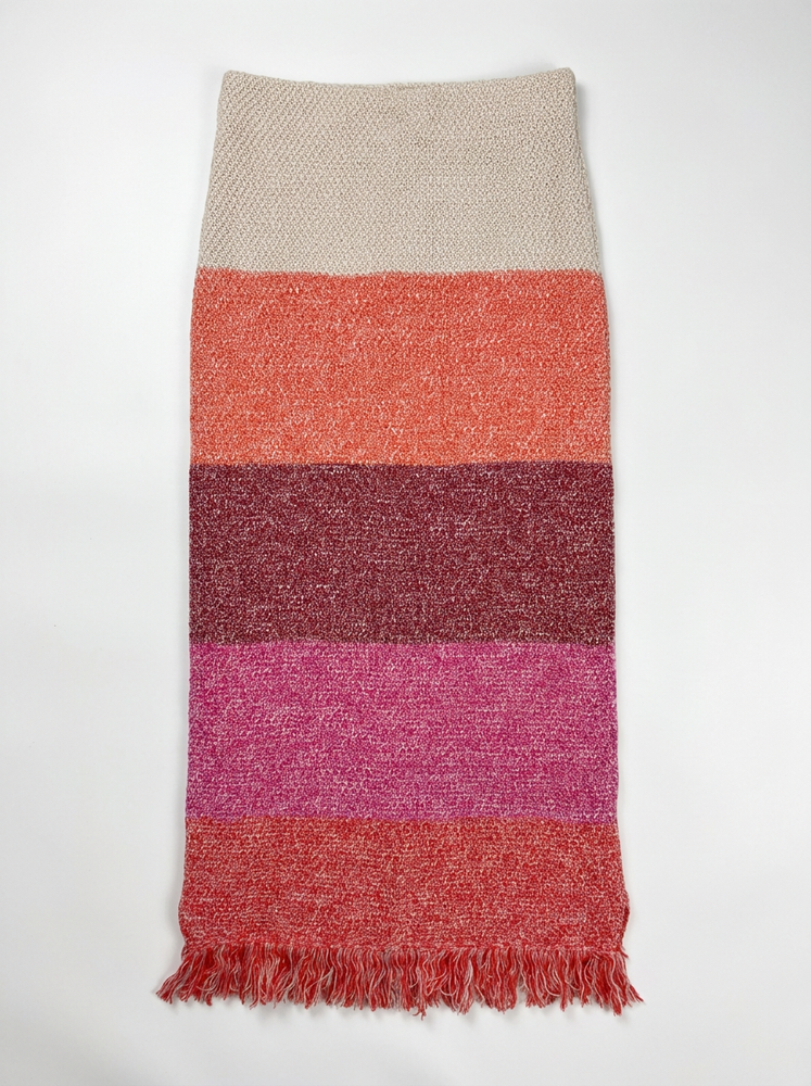 Striped Cotton Knit Fringed Midi Skirt