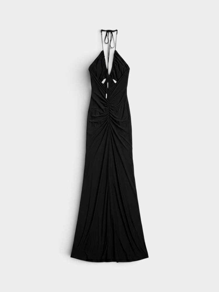 Black Halter Maxi Gown with Keyhole Cutout