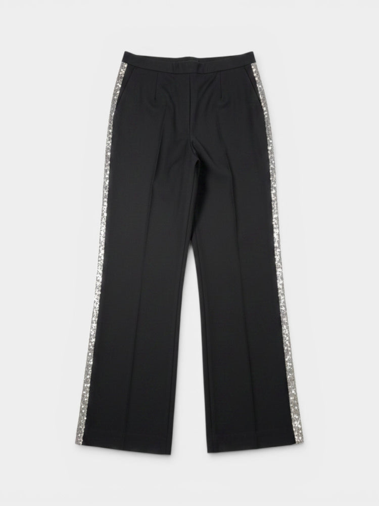 Black Wide-Leg Trousers with Side Stripe Trim
