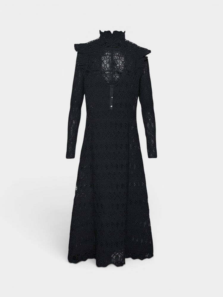 Black Lace Knit Mock Neck Midi Dress