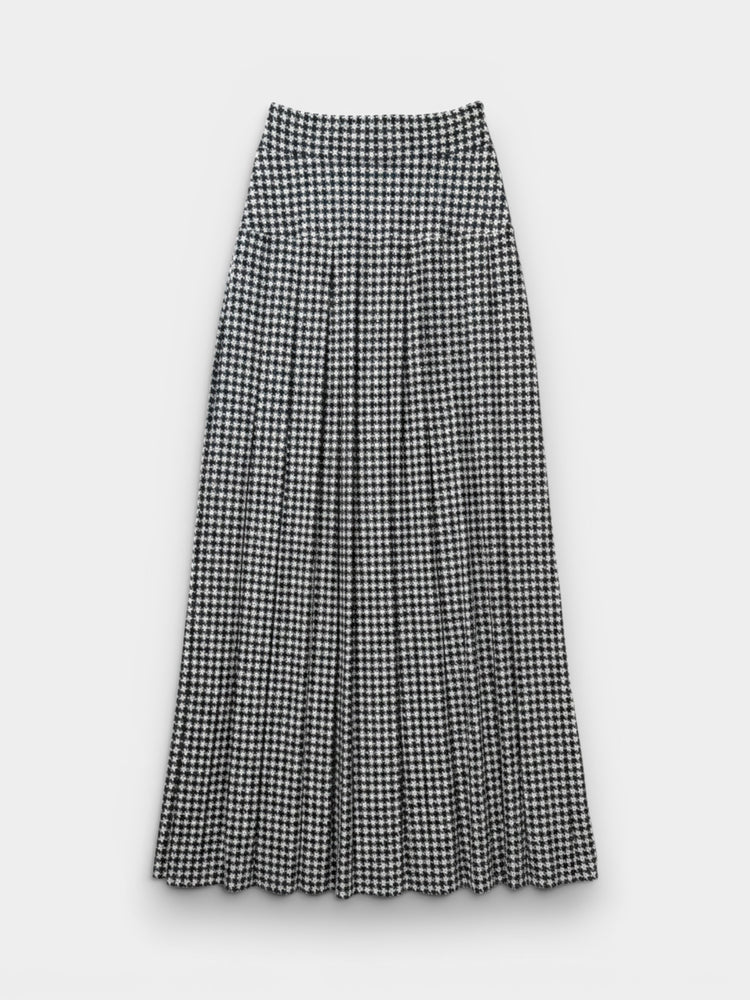 Black White Houndstooth Maxi A-Line Skirt