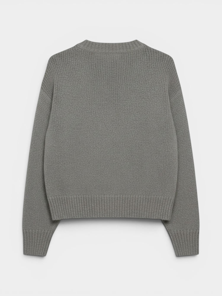 Gray Cropped 'Paris' Intarsia Knit Sweater